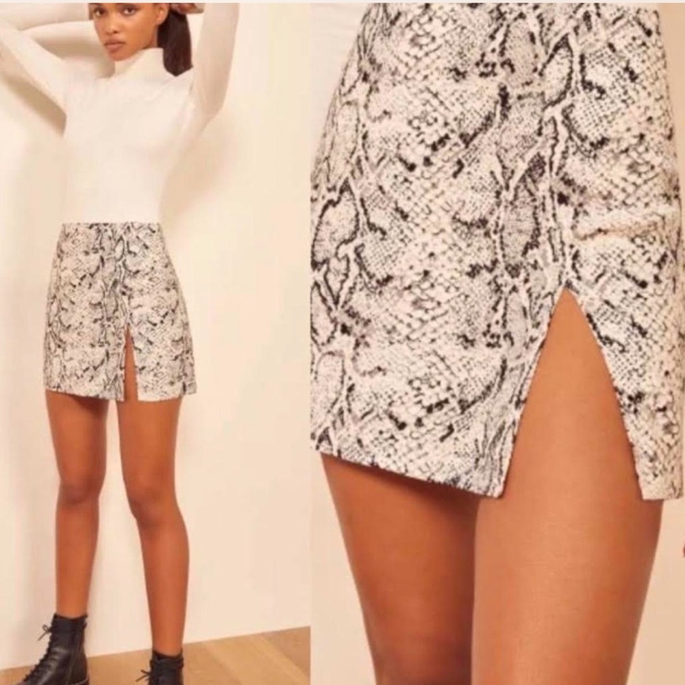 Reformation Margot Snakeskin Print Mini Skirt